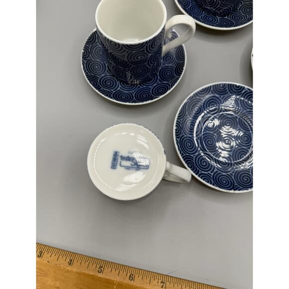 Tastesetter Sigma Blue Swirl Espresso Cups & Saucers Set of 4 Japan Porcelain - Picture 2 of 8